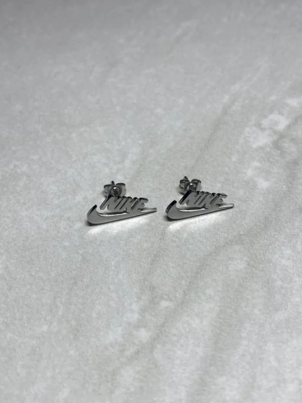 Silver Nike Earrings - Silver Studs - Unisex - Y2K